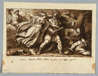 Folha de um Sketchbook: Minerva ordena que Ulysses faça as pazes com os pretendentes de Penélope (Minerva induz Ulisse alla pace con i Proci)