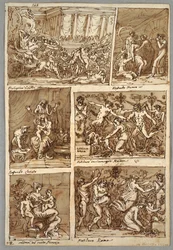 Página do Sketchbook: Seis Cenas; Verso: Cinco Estudos de Cabeças de Cavalo; cabeça de leão