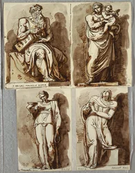 Estudos após quatro estátuas no túmulo de Júlio II, após Michelangelo: Moisés; Madona e Criança; Lia, Virtude; Raquel, Religião
