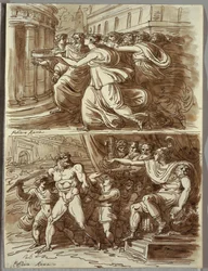 A Vestal Tuccia Carrega Água na Peneira; Dois estudos após Polidoro da Caravaggio