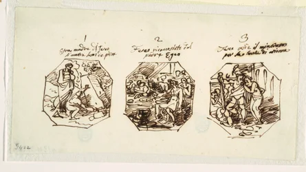 Três esboços de temas de Teseu, para a Sala di Teseo, Palazzo Gaddi, Forli