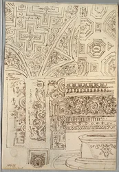 Dois Estudos Decorativos de Tetos; Verso: Estudos de Cabeças