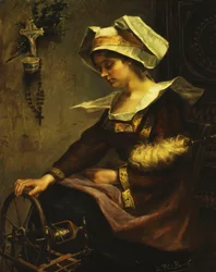 Jovem Mulher Bretoniana e Fuso; Jeune Bretonne au Rouet (óleo sobre tela)