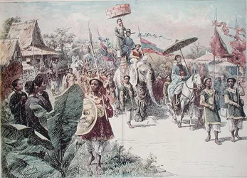 Cortege of the Governor of Hanoi, c.1870-80 (cor litho)