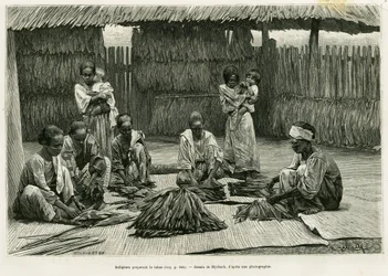 Indígenas que fazem tabaco. Gravado por Myrbach para ilustrar a história Lucon e Palaouan, seis anos nas Filipinas, por Alfred Marche (1844-1898), em le tour du monde 1886, dirigido por Edouard Charton (1807-1890), Hachette, Paris.