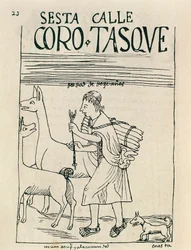 Um jovem a pastorear lhamas e a apanhar madeira (Desenho a tinta