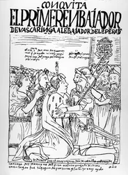 Martin de Ayala cumprimenta Francisco Pizarro e Diego de Almagro