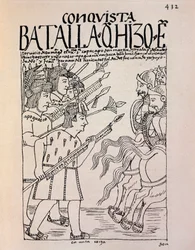 A conquista de Cuzco pelos conquistadores espanhóis em 1533 (Desenho a tinta