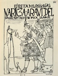 O sacrifício de um lama por ocasião de um rito inca ( Desenho com tinta, c.1587)