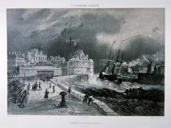 O Jetty at Le Havre, do 1º volume de "La Normandie Illustree", gravado por Charpentier, publicado em Nantes 1852 (litho)