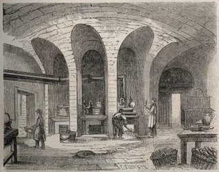 Paris - Prison de la petite Roquette (prisão para mulheres e adolescentes) - Les Cuisines - Gravação por Felix Thorigny - em Le Monde Illustre a partir de julho de 1865
