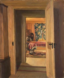 Interior com uma jovem garota escrevendo, 1905