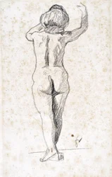 Nu de dos - Obra de Felix Vallotton (1865-1925), grafite sobre papel (28x18 cm), início do século XX - Museu do hospício Saint Roch, Issoudun - Menção obrigatória