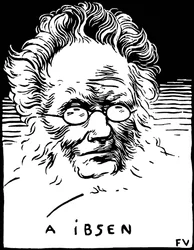 Retrato de Henrik (Henri) Johan Ibsen (1828-1906), dramaturgo norueguês. Gravura de Felix Edouard Vallotton (1865-1925)