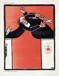 Separação entre a Igreja e o Estado: Republicano e apoiante da Igreja lutando - por Vallotton, em "The Witness" de 11/09/1906.