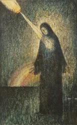 Uma mulher iluminada por um arco-íris (tinta & w - c em papel vegetal)