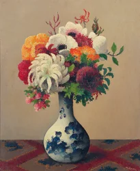 Natureza morta com flores em um vaso de porcelana (óleo sobre tela)
