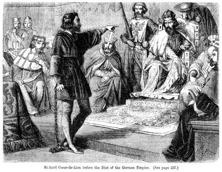 Rei Richard I 1157-1199 antes da Dieta do Império Alemão, século XIX.