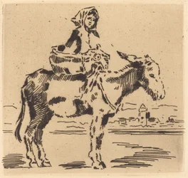 Cacoletière à la Tour (Mulher montando um burro perto de uma torre)