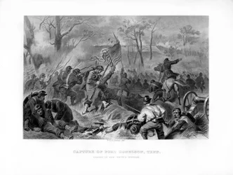 Carga da divisão de General Smiths, captura de Fort Donelson, Tennessee, 1862-1867.