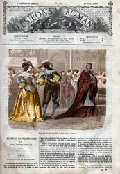 Série romana: "Os Três Mosqueteiros" de Alexandre Dumas (1802-1870) Ilustração do Capítulo XXII em "Os bons romances".