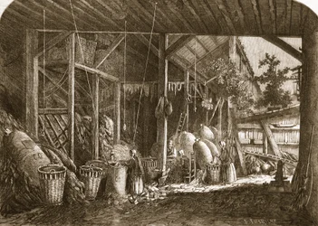 Um armazém de pano no Quartier Mouffetard, em Paris, ilustração de &39;The Illustrated London News&39;, 8 de junho de 1861