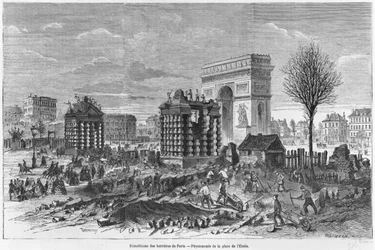 Demolição das barreiras de Paris, Arco do Triunfo e Place de l&39;Etoile, gravado por Henry Duff Linton (1815-1899) 1860