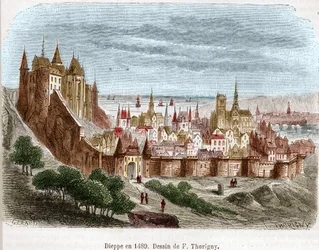A cidade de Dieppe com seu castelo (Seine Maritime) (76) na Normandia em 1489.