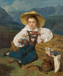 Retrato do Conde Dmitri Alexandrovich Apraxin 1826-1899 quando criança em frente a uma montanha..., 1832.
