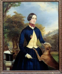 Retrato de uma mulher numa Amazónia com o seu cão. Pintura de Ferdinand Waldmuller (1793-1865) Ec. Aut