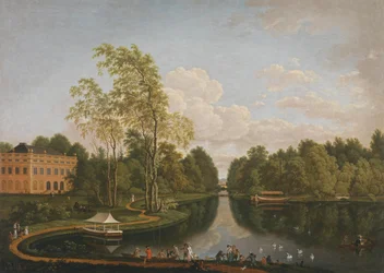 Vista para sul sobre o Lago Superior de Schönbusch, em direção ao Palácio de Schönbusch e ao canal (Ciclo de Aschaffenburg)