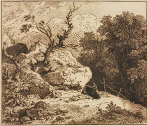 Eremita em uma paisagem arborizada