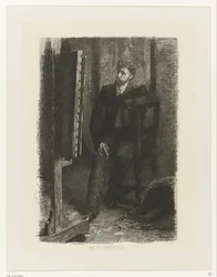 Retrato de um artista em pé atrás do cavalete No estúdio (título no objeto)
