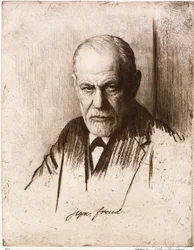 Retrato de Sigmund Freud (1856-1939). Oeuvre de Ferdinand Schmutzer (1870-1928), gravura