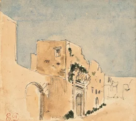 Um edifício marroquino (lápis e aguarela sobre papel)