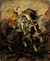 Clorinde intervindo para salvar Olinde e Sophronia Ilustração de uma cena da "La Jerusalem delivree" de Torquato Tasso (La gerusalemme liberata). Pintura de Eugene Delacroix (1798-1863) Sol do século XIX. 0,61x0,5 m