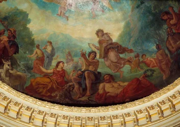 Descida a Limbes: "Orphee, Sapho (Sappho) à esquerda e uma Musa" Detalhe da pintura de Eugene Delacroix (1798-1863) decorando a cúpula da biblioteca do Senado, por volta de 1845. Palais du Luxembourg, Paris