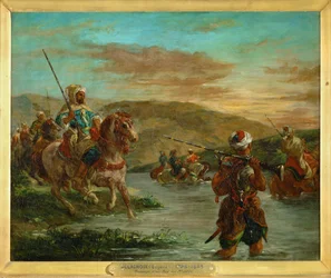 A pesca num rio em Marrocos (pintura sobre tela)