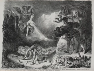 Ilustrações para Fausto: a sombra de Margarida aparece a Fausto, 1828.