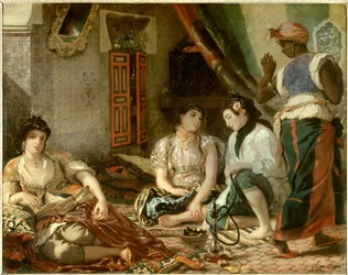 Mulheres de Argel no seu apartamento, pintura de Eugène Delacroix (1798-1863), 1834, 1,80 x 2,29 m, Paris, Museu do Louvre