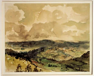 Vista panorâmica das colinas arborizadas ao redor de Croze Watercolour por Eugene Delacroix (1798-1863) Por volta de 1855 Sol. 0,21 x 0,26 m Paris. Museu do Louvre