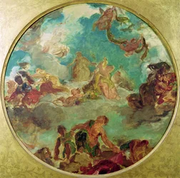 Paz Descendo para a Terra, estudo para o teto central do Salon de la Paix no Hotel de Ville destruído em 1871 durante a Comuna