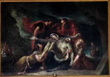 Pintura Pieta ou "Deploration" de Eugene Delacroix (1798-1863) 1844 Sol. 3,55 x 4,75 m Igreja Saint-Denis du Saint-Sacrement em Paris.