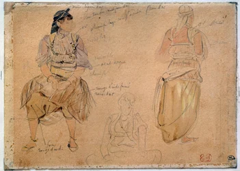 Estudos de Mulheres Árabes Desenhando uma mina de chumbo com aquarela por Eugene Delacroix (1798-1863) 1832 Paris, Museu do Louvre