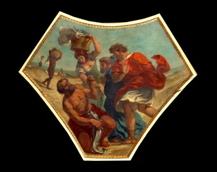 O dracma do tributo encontrado por São Pedro na audiência de um peixe Este dinheiro será usado para pagar o imposto ao coletor na entrada da cidade de Capharnaum (ou Kefar Nahum, cidade da Galiléia, auj. em Israel). Pintura de Eugene Delacroix (1798-1