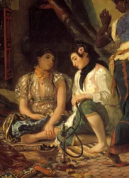 As mulheres de Argel em seu apartamento Detail. Pintura por Eugene Delacroix