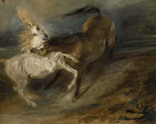 Dois cavalos lutando em uma paisagem tempestuosa, c.1828
