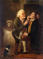 No dentista - Pintura de Ferdinand de Braekeleer, o Velho (1792-1883), óleo sobre madeira (39x28,5 cm)