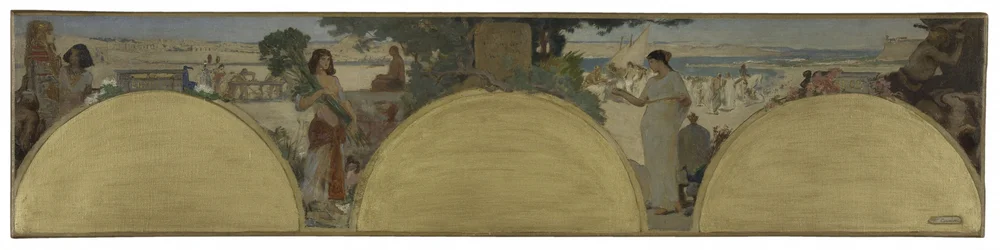 Esboço para o Hôtel de Ville de Paris: História da escrita - tempos antigos, ca. 1890 (óleo sobre tela)