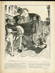 Ilustração de Fernand Fau (1858-1919) in Le Rire, 29/02/08 - Metiers, Transport, Disaster Accidents, Caleche Fiacre Cab - Cochers Fiacres